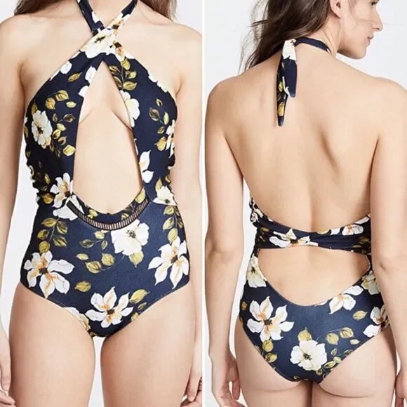 Beach Riot x Stone Cold Fox Paige Floral Print Cut Out Swimsuit Sz XS NWT - Picture 2 of 10